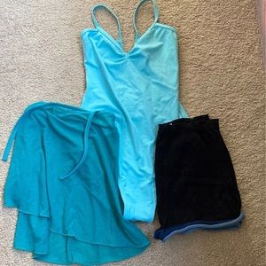 Ballet leotard, skirt + shorts set
